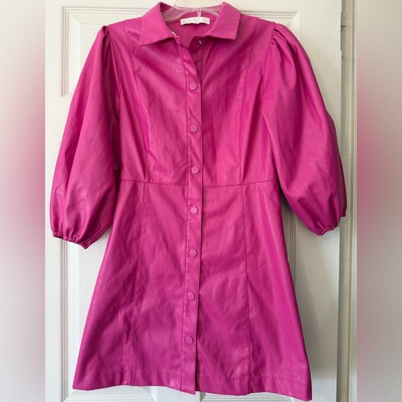 Karlie Dresses & Skirts - Faux Leather Dress pink size S puff sleeves